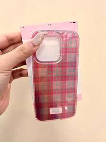 Vintage Rose Pink Plaid Glacier Phone Case, Compatible With IPhone 17 Pro Max 17 Pro 17 16 Pro Max 16 Pro 16 15 Pro Max 15 Pro 15 14 Pro Max 14 Pro 13 Pro Max 12 Pro Max 11, Fashionable Shockproof Anti-Drop Phone Case - Rose Pink - View 2