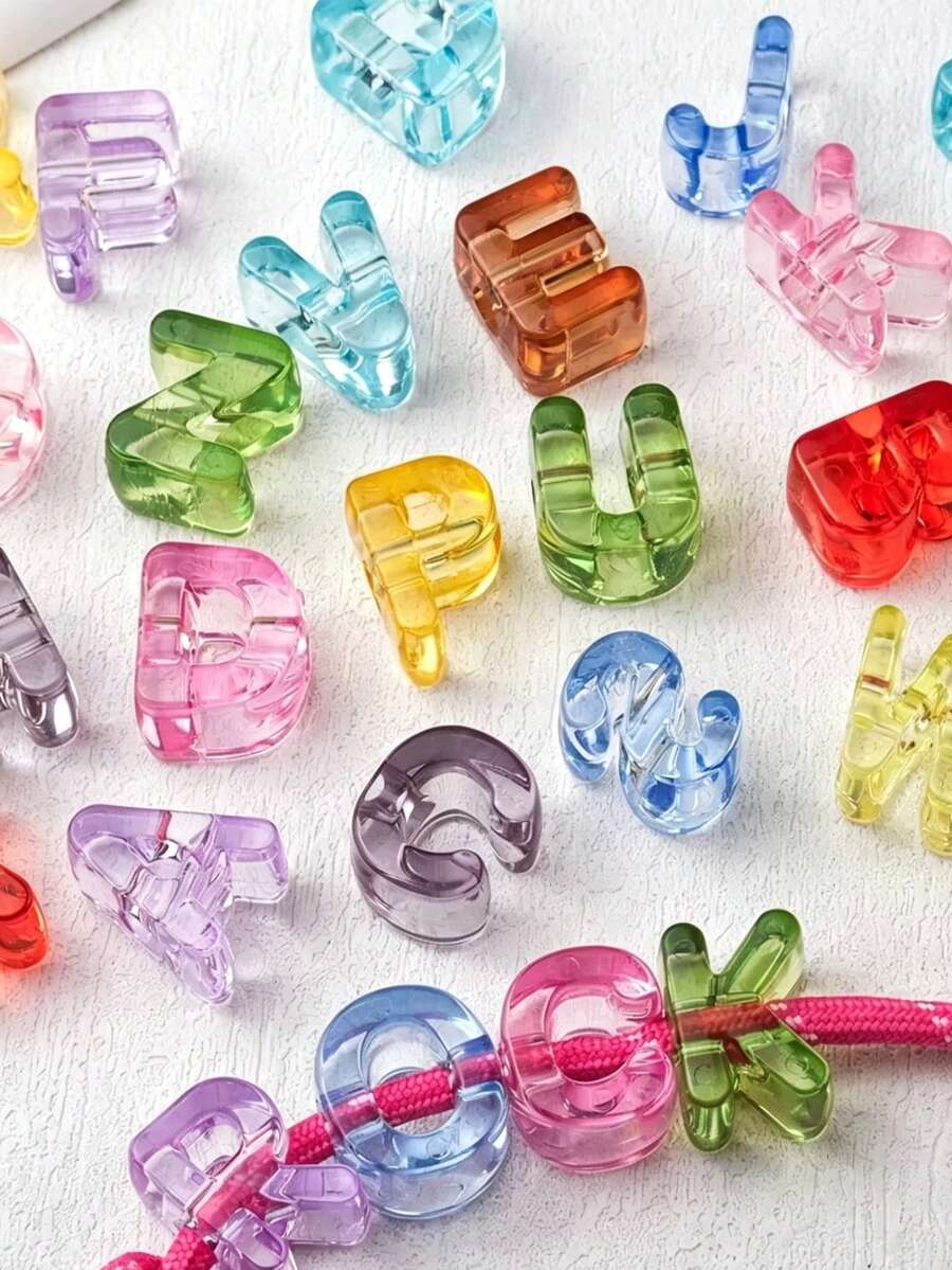 20顆隨機混色大號透明壓克力字母珠 A-Z 混色字母馬蹄珠，DIY 手鍊項鍊珠寶製作散珠隔珠 - 彩色 - 查看 1