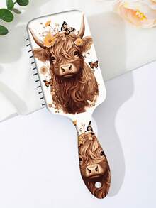 Highland Cow Air Cushion Massage Comb For Women, Home Use Detangling Hair Brush, Anti-Tangle Portable Hair Comb - Multicolor - View 1