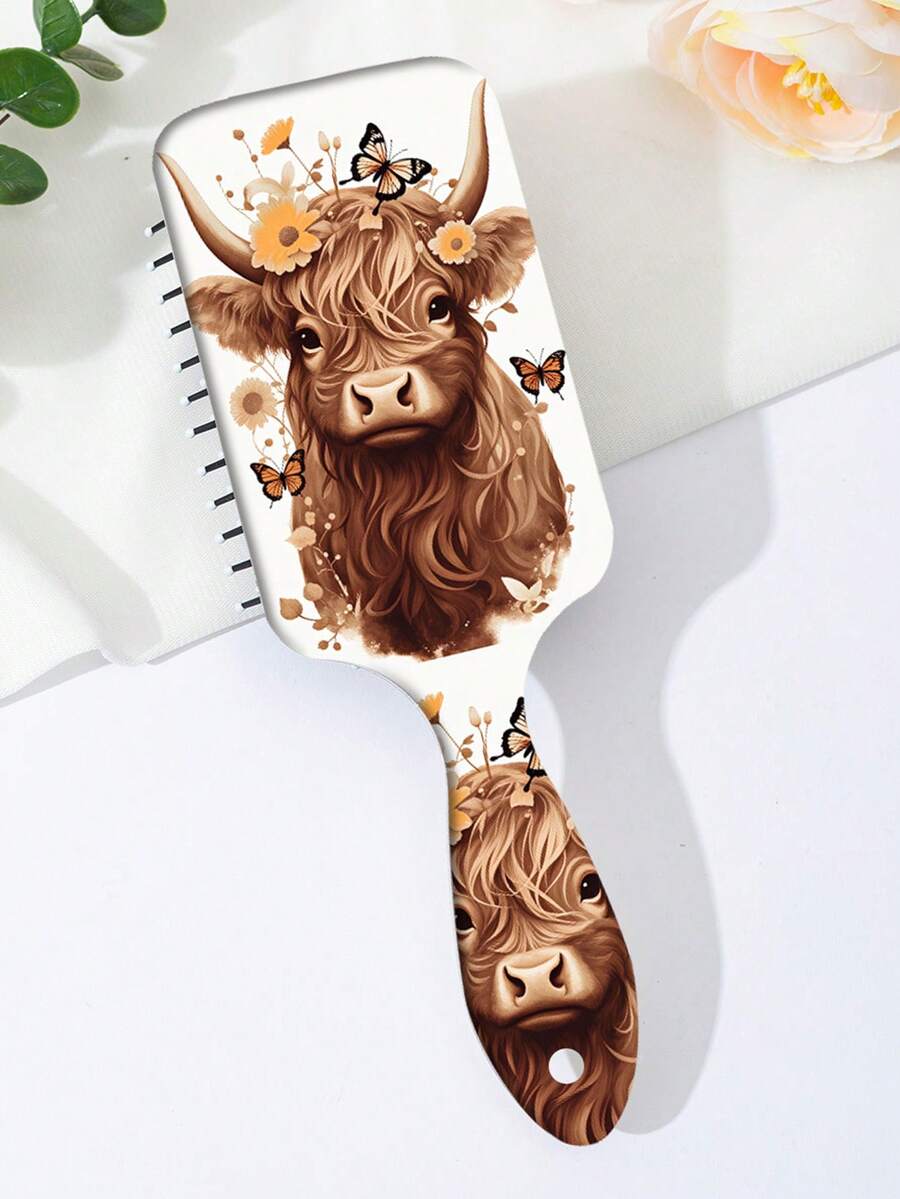 Highland Cow Air Cushion Massage Comb For Women, Home Use Detangling Hair Brush, Anti-Tangle Portable Hair Comb - Multicolor - View 1