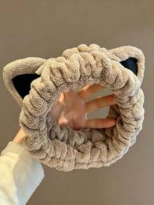 Plush Cat Ear Headband, Soft Coral Fleece Face Wash Headband, Suitable For Makeup, Skincare, Face Mask, SPA, Shower And Daily Beauty Care - Multicolor - View 10