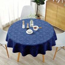 Round Navy Geometric Tablecloth, Classic Pattern Polyester Table Cover For Dining Table, Kitchen, Everyday Use, Modern Home Decor And Casual Family Dining Styling - A - View 1