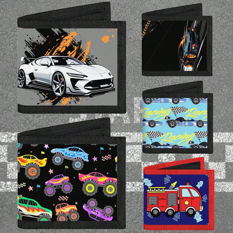 Bifold Wallet, Bifold Card Holder With Car Print Design, Multiple Card Slots, Large Diameter For Banknotes, Zipper Design For Coins. Suitable For School, Travel Use. - Multicolor - View 1