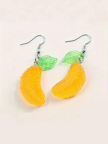 1 Pair Green Leaf & Big Yellow Pomelo Handmade Fun Orange Earrings, Realistic Food Summer Fruit Earrings - Earring - View 5