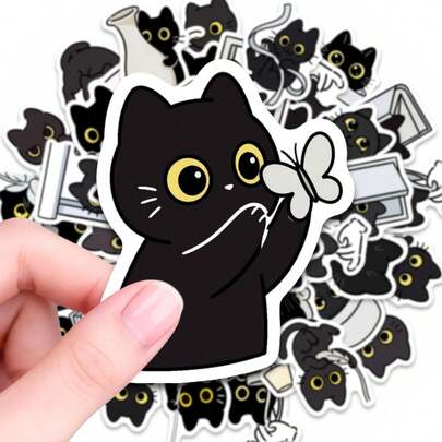 50/100/150 Pcs Cute Black Cat Stickers, For Water Bottles, Laptops, Phone Cases, Journals, Scrapbooks, Waterproof Vinyl Decals, For Kids, Teens, Pet Lovers, Perfect For DIY Crafts, Cat Lover Gifts