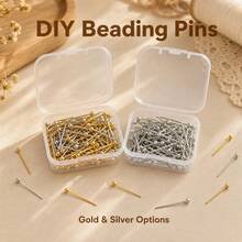 100PCS Golden Silvery Round Head DIY Beading Pins Hard Metal Jewelry Making Needles With Clear Storage Case For Handmade Crafts - Nine-shaped Needle - View 8