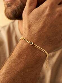 1PC Customized Men's Photo Projection Bracelet, Thick Cuban Chain Projection Bracelet, Stainless Steel Material, Couple Style Customizable Color Photo, Personalized Projection Bracelet, Minimalist Rugged Cuban Chain Design, Suitable For Men And Women, Gift For Boyfriend/Girlfriend, Practical And Thoughtful Father's Gift, Preserve Precious Moments, Atmospheric Private Customized Jewelry Accessory - Projection Bracelet - View 4