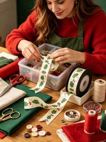 4.5m Vintage Holly Print Ribbon, Suitable For Gift Wrapping, Holiday Party Celebration Bow Decoration, Also Can Be Used For Sewing DIY Handicrafts - Multicolor - View 4