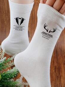 Custom Text Black Socks, Personalized Unisex Socks, Customizable Running Socks, Groomsmen Gift, Anniversary Birthday Party Gift - Multicolor - View 5