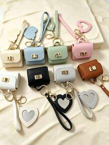 Mini Pu Keychain Bag Charm,Candy Color Decor Earphone Coin Purse With Wrist Strap,Portable Earphone Holder Wallet Key Ring For Bag Accessories Gift - Multicolor - View 8