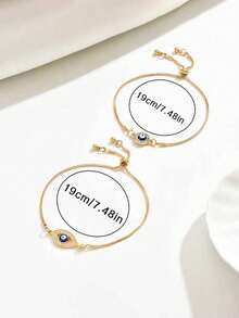 2pcs Vintage Bohemian Style Evil Eye Oil Drip Copper Inlaid Zirconia Bracelet, Suitable For Women's Daily Wear - Yellow Gold - View 4