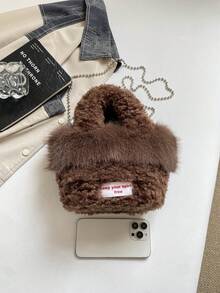 Autumn/Winter New Lamb Wool Bucket Bag With Chain Strap, Shoulder And Crossbody - Coffee - View 7