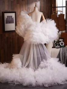 European & American Bridal Fashion High-End Versatile Long Shawl Wedding Dress - White - View 2
