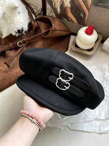 Women's Coffee Bear Leather Buckle Cloud Hat Newsboy Hat Beret Autumn And Winter Versatile Warm Octagonal Baseball Cap Suitable For Daily Use - Multi-color - View 9