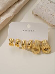 6-18pcs Gold Women's Earrings Set, Metallic Exaggerated Multi-Element Fashion Elegant Earrings, Hypoallergenic Lightweight CCB Material, Suitable For All Seasons - Gold - View 9