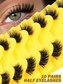 MAANGE 10 Pairs Half Eyelashes, Cat Eye Tail Extended Design, Natural Curling Effect; Reusable, Especially Suitable For Small Eye Shape Girls, Also Suitable For Daily Dating Wear. Grafting-Like False Eyelashes, False Eyelashes, Eyelashes - Black - View 4