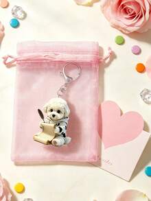 Cute 2D Flat Acrylic Letter Writing Puppy Keychain, Bag Accessories, Car Keychain Accessories, (Accessories Are Flat, Not 3D) Valentine's Day, Back To School, Christmas, Easter, Birthday - Multicolor - View 5