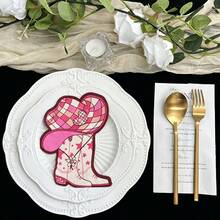 20/40/100pcs Disco Cowboy Boots Hollow Design Colorful Disposable Party Napkins, Pink Cowgirl Boots Print Decorative Napkins, Western Popular Music Theme Tableware, Suitable For Theme Birthday Party Decoration - Multicolor - View 2