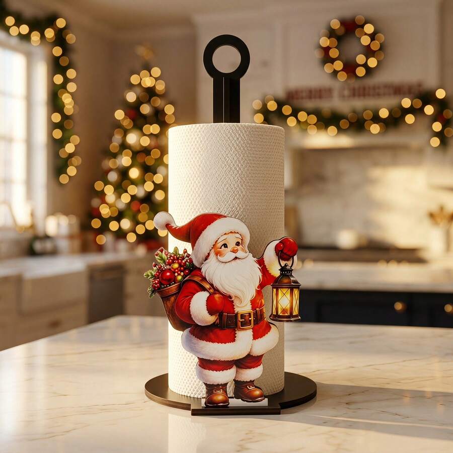 1/2pcs Christmas Paper Towel Holder Stand Santa Claus Reindeer Decor Free Standing Roll Paper Dispenser For Kitchen Countertop Holiday Home Table Decor Gift For A Friend - Multicolor - View 1