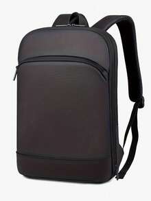Minimalist Black Faux Leather Laptop Backpack, Slim Business Commuter Backpack With Front Zipper Pocket & Top Handle - Multicolor - View 13