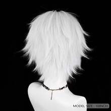 Men's White Anime Game Cosplay Fluffy Wig With Bangs, Synthetic Fiber Short Straight Hair, Heat-Resistant, For Daily Wear And Parties - White - View 5