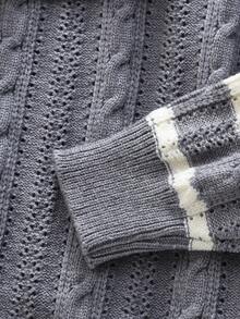bearleader Girls 2pcs Winter Knit Set, Floral Large Collar Button-Up Sweater With Grey Skirt - Grey - View 7
