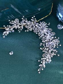 1pc Exquisite Charming Rhinestone Chain Braided Crystal Decorated Headband Wedding Party Accessory Bridal Bridesmaid Headband - Silver - View 3
