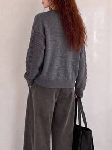 Women's Classic Slimming Cable Knit Crew Neck Pullover Sweater, Autumn/Winter - Dark Grey - View 2