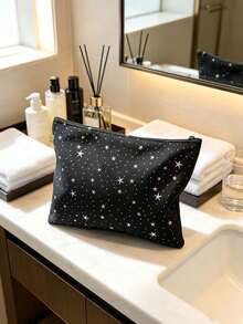 1pc/3pcsBlue, Black, White Star Printed Makeup Bag, Storage Pouch, Toiletry Bag, Suitable For Daily Grooming, Trips, Use In Spring, Summer, Autumn And Winter - Multicolor - View 9