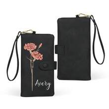 1 buah Dompet Bunga Kelahiran yang Dipersonalisasi, Dompet Panjang Kulit PU dengan Nama Kustom, Dompet Clutch Wanita dengan Resleting, Gaya Retro, Hadiah untuk Ibu, Istri & Teman - MultiWarna - View 19