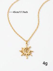 RAYQUEEN 1pc Minimalist 18K Gold Plated Stainless Steel Sunburst Pendant Necklace For Women, Spiral Design - necklace - View 6