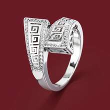 1 pieza Anillo de mujer con diseño hueco geométrico de circonita de moda - Multicolor - Ver 1