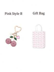 Vintage Red Rhinestone Cherry Keychain With Double Bow And Heart Pendant, Sweet Style Handbag Accessory For Girls, Comes With Gift Bag, Unique And Exquisite Gift For Best Friend - Multicolor - View 10
