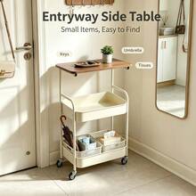 Multifunctional Easy Assembly Three-Tier Rolling Cart, Multifunctional Storage Rack, Snack Rack, Portable Wheels, Suitable For Use In The Kitchen, Home, Or Office, Office Storage And Organizing Rolling Cart - White - View 4