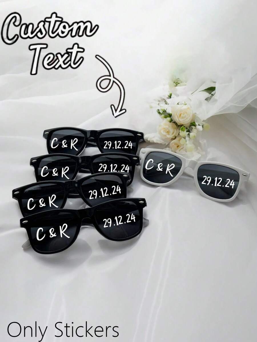 1/4/6/8/12/16/20/24件客製化眼鏡姓名貼紙,適用於婚禮和單身女派對,客製化乙烯基姓名與數字貼花,2D平面標籤,適用於派對小禮品、桌號、彩排活動、新娘送禮會 - 彩色 - 查看 1
