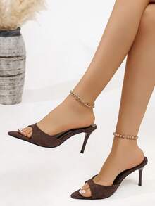 Women's Pointed Toe Mule Sandals, Brown Slip-On Open Toe Kitten Heel Shoes, Suitable For Formal And Casual Wear, Summer High Heel Shoes - Coffee Brown - View 4