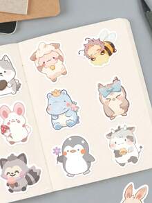 50Pcs Cute Cartoon Animal Stickers For Kids, Kawaii Watercolor Dinosaur Cat Panda Rabbit Penguin Decals, Adorable Animal Sticker Pack, Kids DIY Decor For Water Bottle, Phone Case, Journal, Laptop & Scrapbook Crafts - Multicolor - View 4