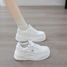 Women's Lace-Up Thick Sole Casual Shoes, Waterproof Design, Suitable For Daily Wear And Special Occasions, Ideal Gift Choice - White - View 3