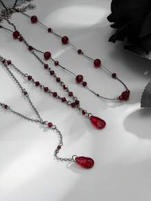 3 buah Kalung Berbentuk Y Berlapis-lapis dengan Manik Kristal Gaya Gotik Gelap Vintage, Set Perhiasan Aksesori Pesta Halloween untuk Wanita - Kalung Kristal - View 7
