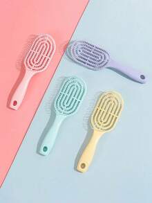 3/1 st ny rund kam med långt handtag, macaronstil med randigt mönster, ihålig krusning och massagemodul, lämplig för vått eller torrt hår, kuddkam för daglig användning, perfekt present till flickvän - Flerfärgad - Visa 1