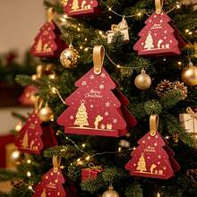 OBOVAY 10pcs Christmas Tree Shaped Gift Boxes With Handles - Compact And Portable Paper Gift Boxes/Bags, Suitable As Holiday Party Favors And Christmas Tree Decorations - Burgundy - View 1