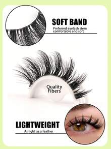 10 Pairs Fluffy False Eyelashes, 3D Slim Cat Eye Lash Strips, Dramatic Voluminous Criss-Cross Style, Transparent Clear Lash Band, Soft Lightweight Reusable, Suitable For Daily Makeup, Party, Date And Special Occasions - Black - View 3