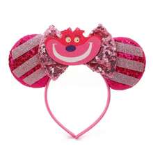 Disney 1pc Cheshire Cat Character Ear Headband, Pink Sequin Striped Bow Holiday Cosplay Party Headband - Multicolor - View 2