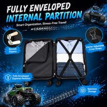 Boys' 4x4 Off-Road Truck Print Hard Shell Kids Rolling Suitcase, Spinner Wheels Carry-On Luggage, Portable Travel Vacation Suitcase For Children - Black - View 6