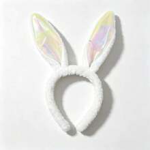 Plush Bunny Ear Headband, Shiny Iridescent Inner Ear Rabbit Hair Hoop, Easter Party Cosplay Costume Accessory, Photo Props For Holiday Decoration - View 4