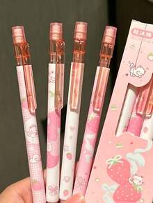 4pcs, Fruit Grape Cat Print Automatic Pencils, Pink Strawberry Cat Click Pencils, Summer Grape Print No-Sharpening Pencils, 0.5mm Lead - Grape - View 2