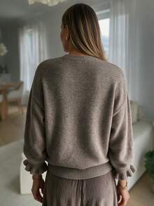 Maximasa Autumn/Winter New Knit Sweater, Loose Slouchy Ruffle Cuff Versatile Top, Daily Wear - Flower Camel - View 5