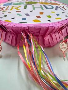 Fireworks/Colorful Dots/Unicorn/Princess Pattern, 1pc Round Foldable Pull String Piñata, Children's Birthday Party Game Prop Fillable With Candy And Gifts - B - View 5