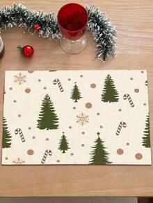 1pc Christmas Pattern Printed Table Runner, 4pcs Christmas Pattern Printed Placemats, Suitable For Holidays, Parties, Birthdays, Dinner, Kitchen Dining Table Decoration, All-Season Room Decor, Home Textile Decoration Table Runner - Multicolor - View 10