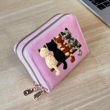 Cat Print Card Holder, Lightweight Fashionable Women's Wallet, Suitable For Daily Use, Double Zipper Mini Wallet/Coin Purse/Card Holder - Multicolor - View 18